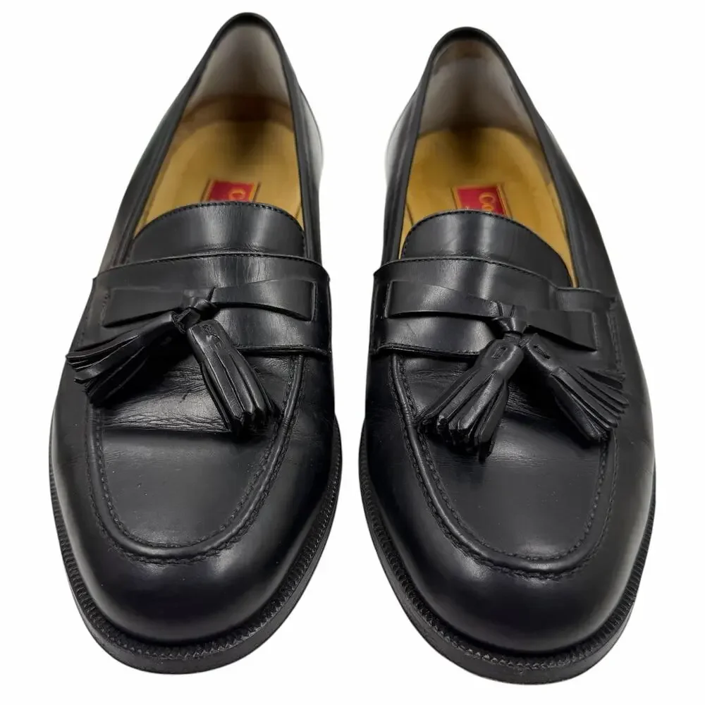 VINTAGE 90s Cole Haan City Black Leather Tassel Kiltie Loafers Italy Mens 9.5 D